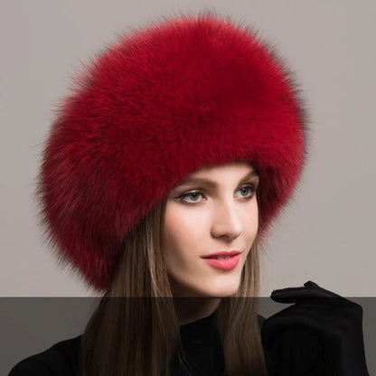 Hot Sale 100% natural Fox Fur Hat Women Cap Thick Fur Cap Winter Warm Hat Female Fashion For Women Hat With Earmuffs Hat