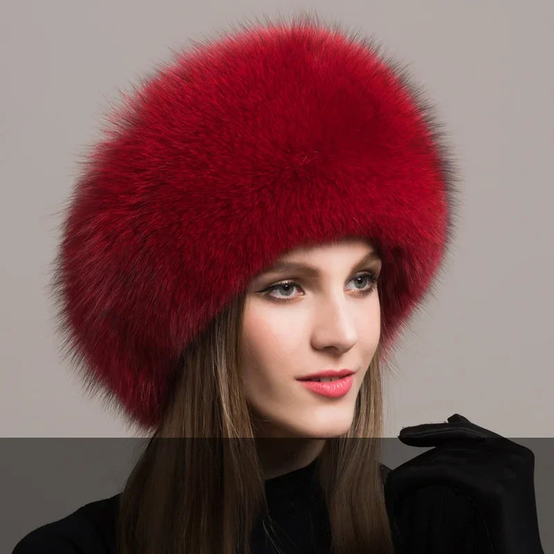 Hot Sale 100% natural Fox Fur Hat Women Cap Thick Fur Cap Winter Warm Hat Female Fashion For Women Hat With Earmuffs Hat