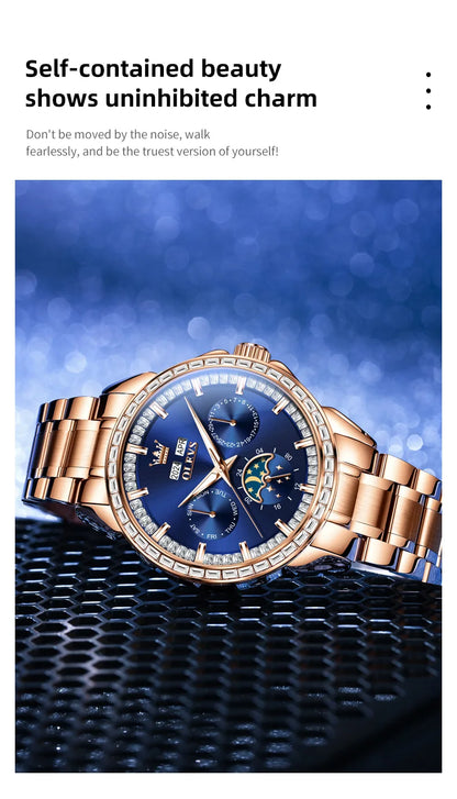 OLEVS 6695 Watch For Men Original Moon Phase Automatic Mechanical Man Watch 30M Waterproof Luminous Week Date Display...