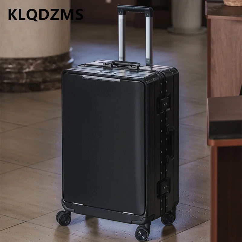 KLQDZMS Cabin Suitcase Travel Bag 20"24"26 Inch Boarding Box Aluminum Frame Trolley Case Front Opening Studen Laptop Luggage
