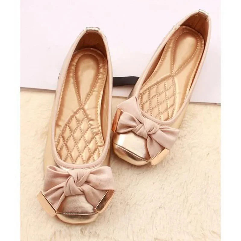 2024 Spring Summer Shoes Women Ballet Flats Sweet Flat Bowknot Laides Brand Shoes Plus Size 41 Black Gold D069