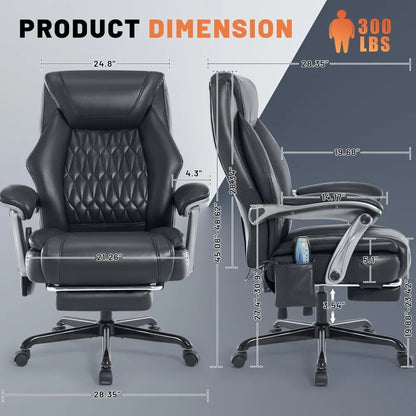 Reclining Office Chair with Massage & Heat & Footrest, 6-Point Vibrations, Ergonomic Executive Computer Desk Chair with Padded S