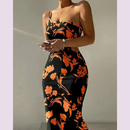 2025 Women s Sleeveless Strap O neck Sexy Belt Colorful Printed Long Skirt Evening Dress Y2k Sleeveless Solid Color Tight Fit