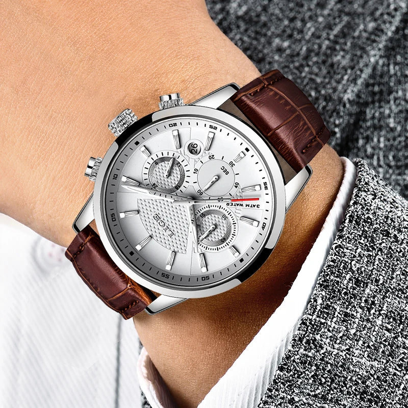 2024 LIGE Top Luxury Mens Watch Casual Business Quartz Watches Men Fashion Leather Wristwatch Waterproof Male Clock Reloj Hombre