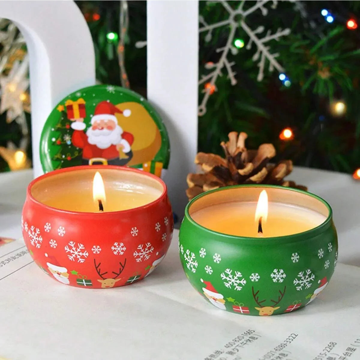 Christmas Atmosphere Aroma Candles Santa Claus Tin Box Plant Formula Aroma Candles Suitable for Bedroom and Living Room