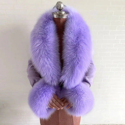 Real Fox Fur Collar Cuffs Set For Women Men Winter Neck Warmer Furry Scarf Fluffy Pelt Fur Shawl Coat Overcoat Fashion Accessory