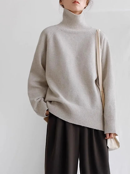 2024 Autumn and Winter New Thick Cashmere Sweater Women High Neck Pullover Sweater Warm Loose Knitted Base Sweater Jacket Tops