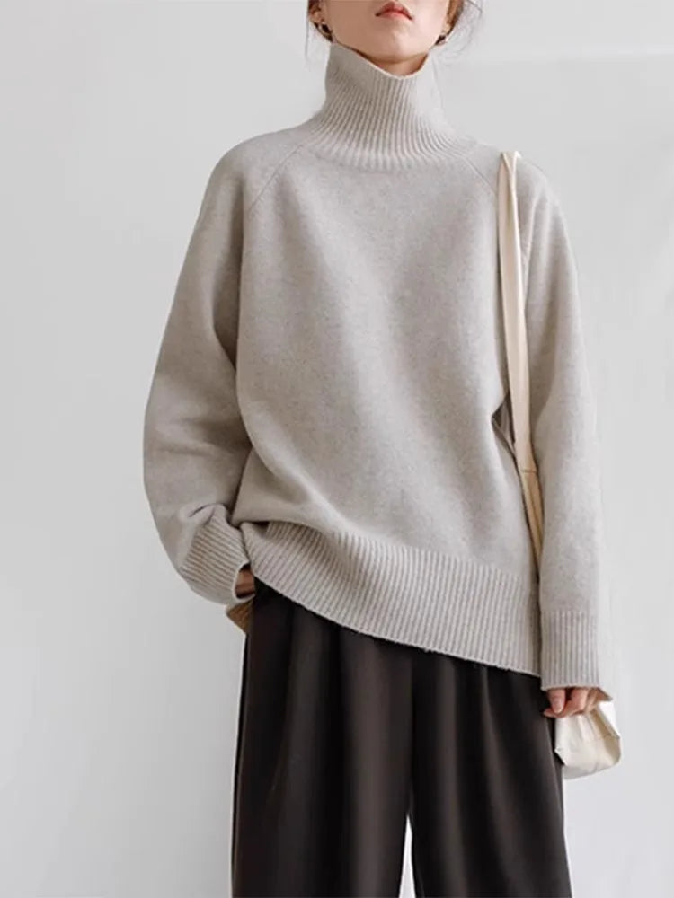 2024 Autumn and Winter New Thick Cashmere Sweater Women High Neck Pullover Sweater Warm Loose Knitted Base Sweater Jacket Tops