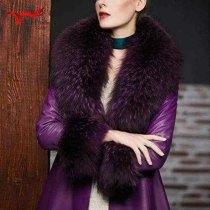 Elegant Luxury Raccoon Fur Collar Cuff Set Large Size 100% Real Fur Scarf Thick Warm Ladies Shawl Coat Collar Women Winter