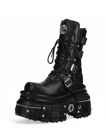 Metal Rivet Platform Cross Tie Motorcycle Boots Female Rock Round Head Fashion Retro Short Boots Goth Style Platform Boots