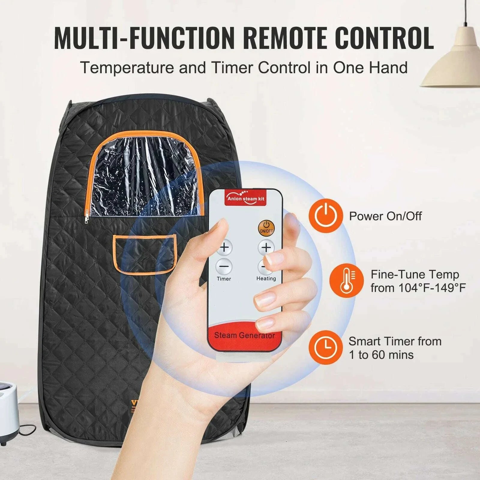VEVOR Compact Portable Steam Sauna Tent 1200 Watt Home Therapeutic  for Detox Relaxation Time Remote Control Personal  for Home