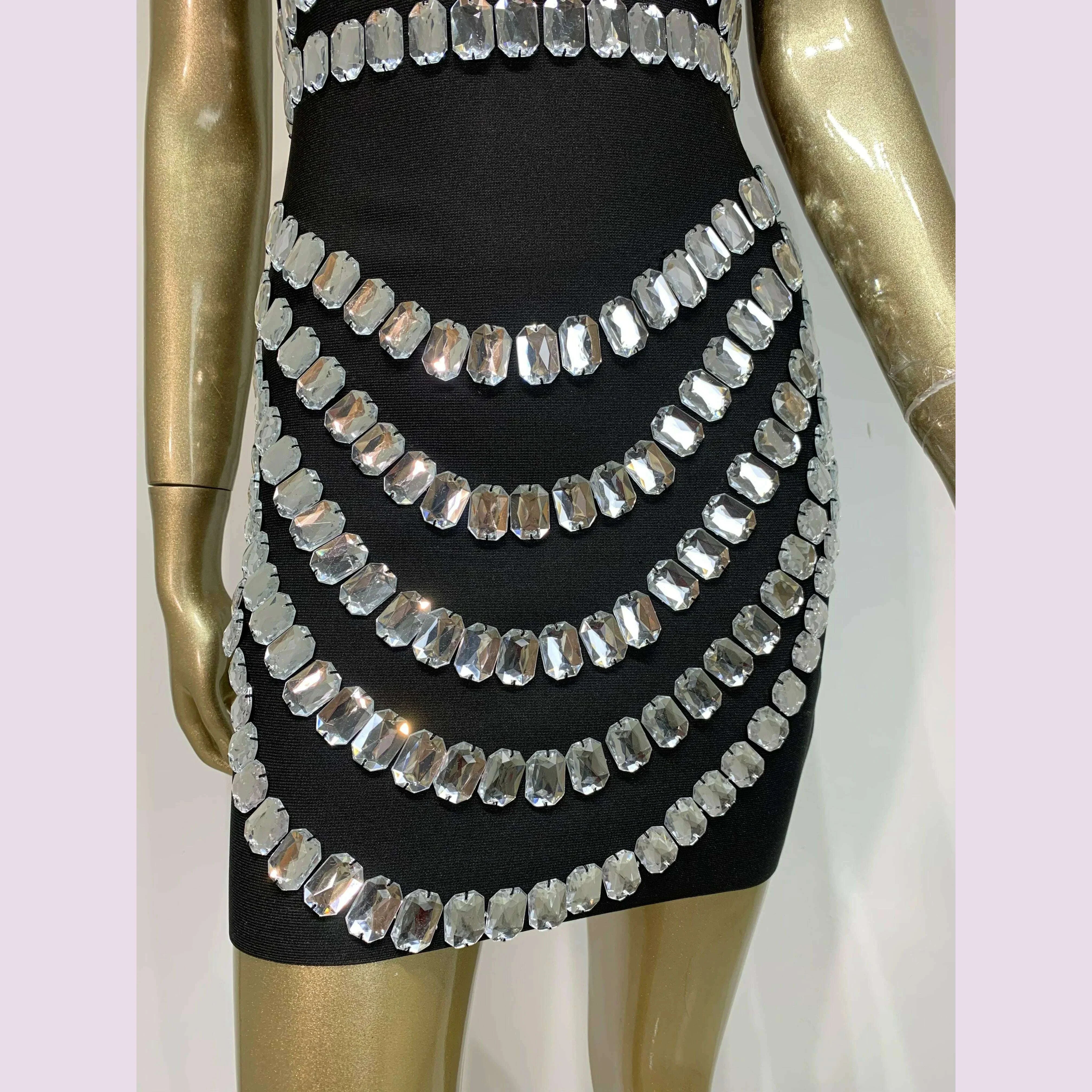 Brand New Ins 2025 Women Black Strapless Crystal Bandage Bodycon Dress Designer Collar Elegant Mini Evening Party Dress Vestido