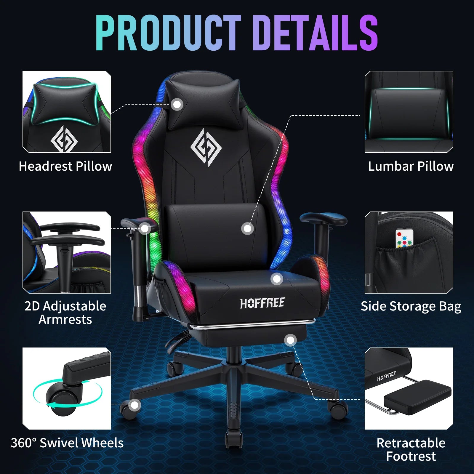 LED Gaming Chair for Children 8-15 Years, Adjustable Gamer Chair with LED Lighting, Footrest & Lumbar Support, Ergonomic PC Chai