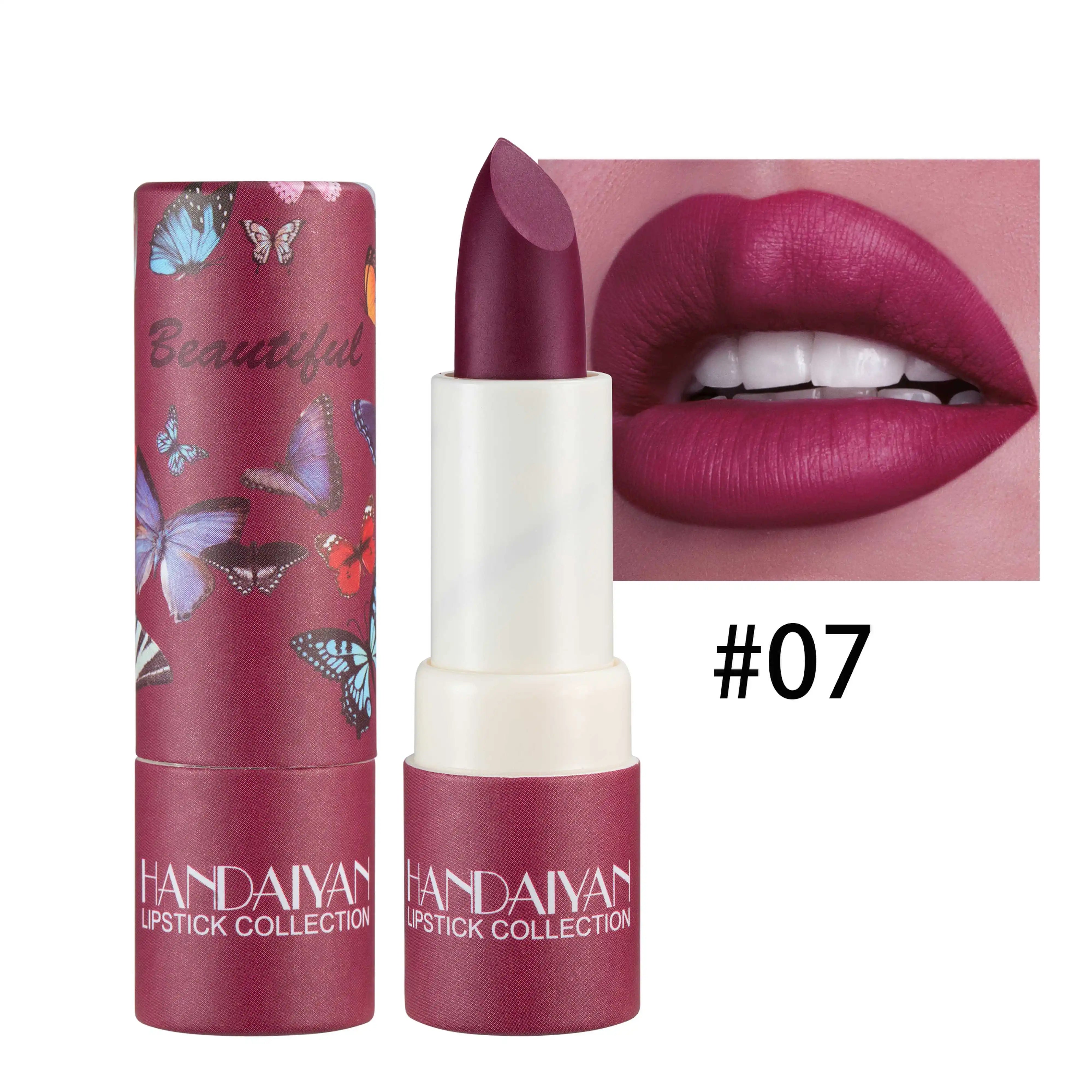 Handaiyan 8 Colors Matte Waterproof Velvet Nude Lipstick Sexy Red Brown Lip Matt Pigments Makeup Long Lasting Profissional