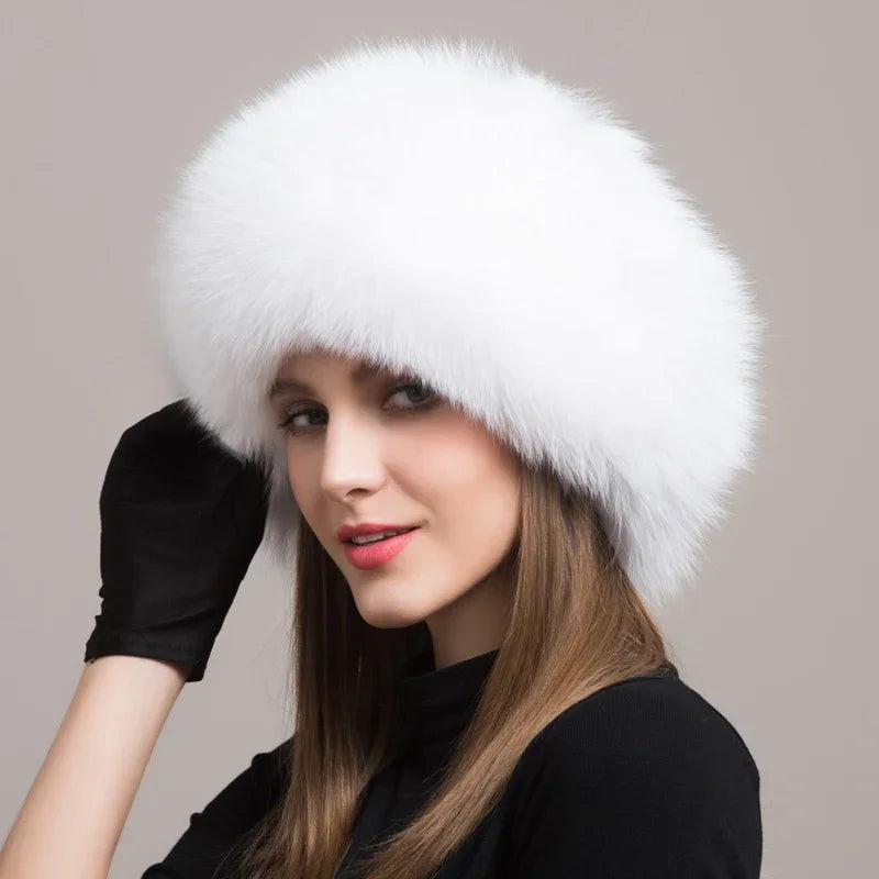 Hot Sale 100% natural Fox Fur Hat Women Cap Thick Fur Cap Winter Warm Hat Female Fashion For Women Hat With Earmuffs Hat