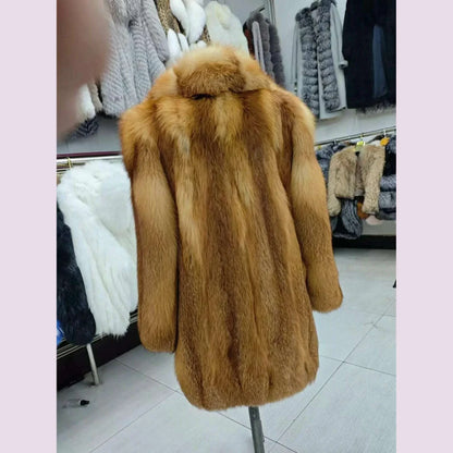 Women's Luxury Long Fox Fur Coat Real Fox Fur Jacket Winter Outerwear Silver Fox Fur Coat