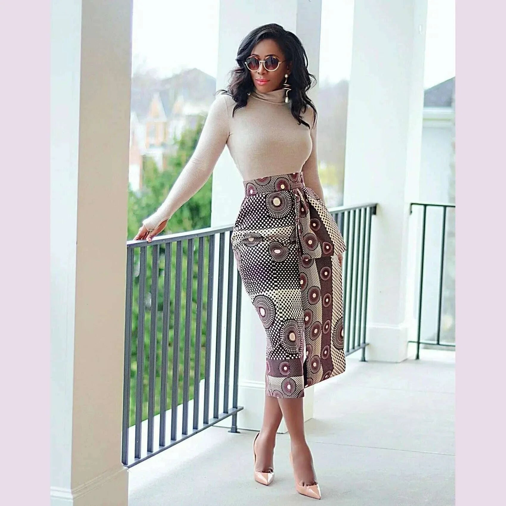 CM.YAYA Women Skirts Print High Waist Stretchy Bodycon Midi Skirt Ladies Vintage Fashion Streetwear 2024 Autumn Winter Elastic