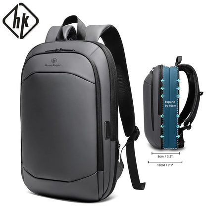 HK Business Backpack for Men 17 Inch Laptop Backpack with USB Port Slim Expandable Waterproof Travel Bag Large Work Computer Bag