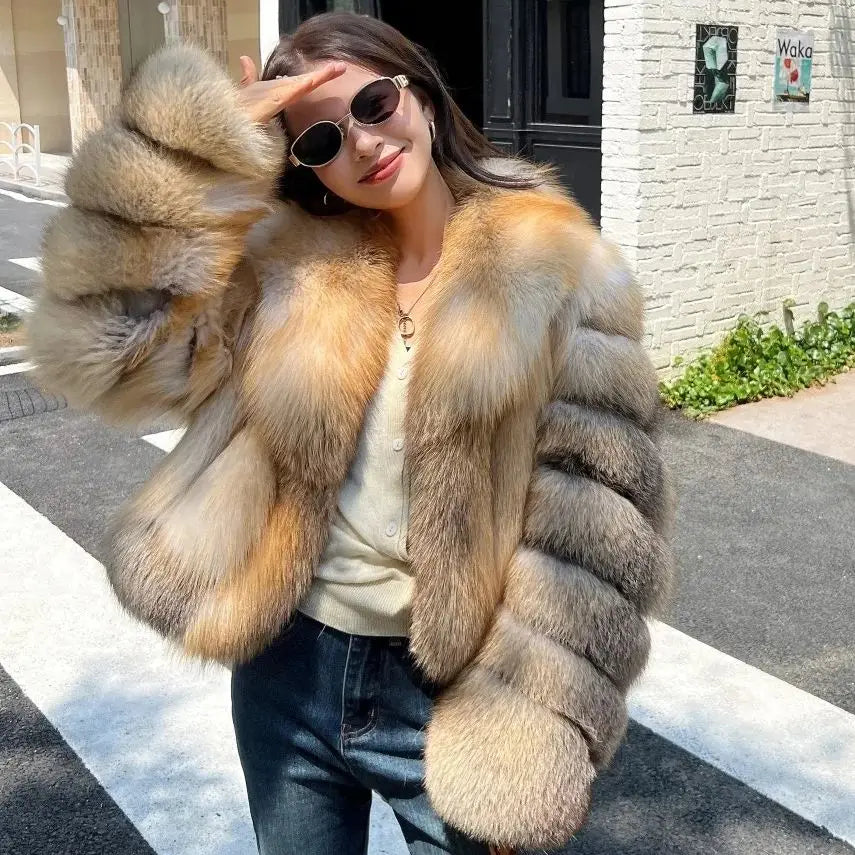 2024 winter new imported platinum island fox fur coat women's short large lapel fur coat