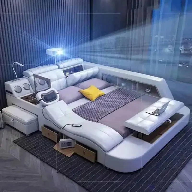 Storage Designer Double Bed Wood Nordic Drawers Queen King Double Bed Smart Luxury Massage Letto Multifunzione Bedroom Furniture