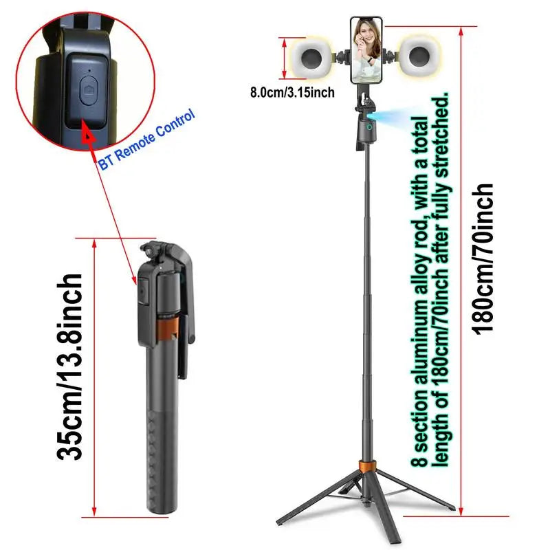 360-Rotatable Selfie Stick Tripod, Rechargeable Smart Face Tracking Tripod with 2 Fill Light, Phone Holder for  Live Streaming