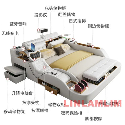 MINGDIBAO Modern MULTIFUNCTIONAL Tech SMART BED 2 People | FUTURISTIC FURNITURE | Ultimate Massage Tatami Genuine Leather Beds