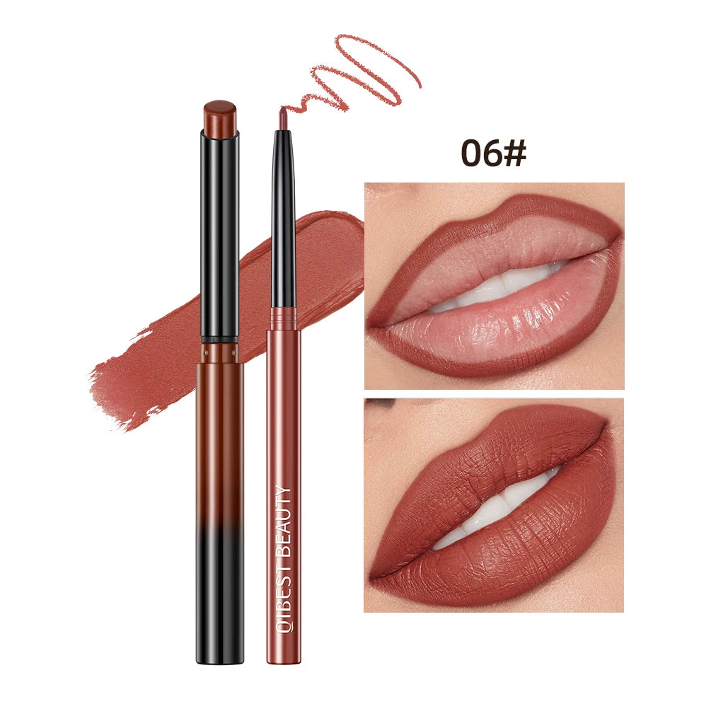 QIBEST Matte Nude Lipstick Pen Long Lasting Lipliner Lip Pencil Waterproof Lip Liner Contour Sexy Red Lip Makeup Set For Women