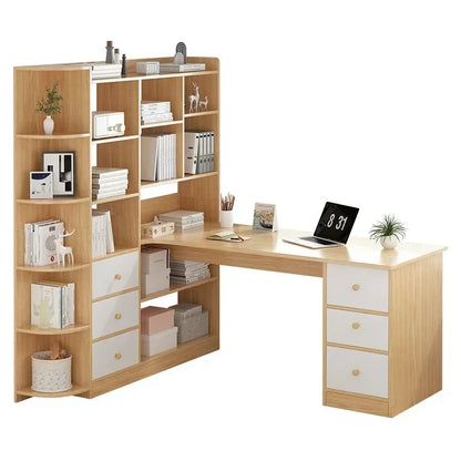 Computer Desk Bookshelf Integrated Shelves Drawers Large Laptop Home Bedroom Student Study Writing Desk Simple Office Table - Kimlud