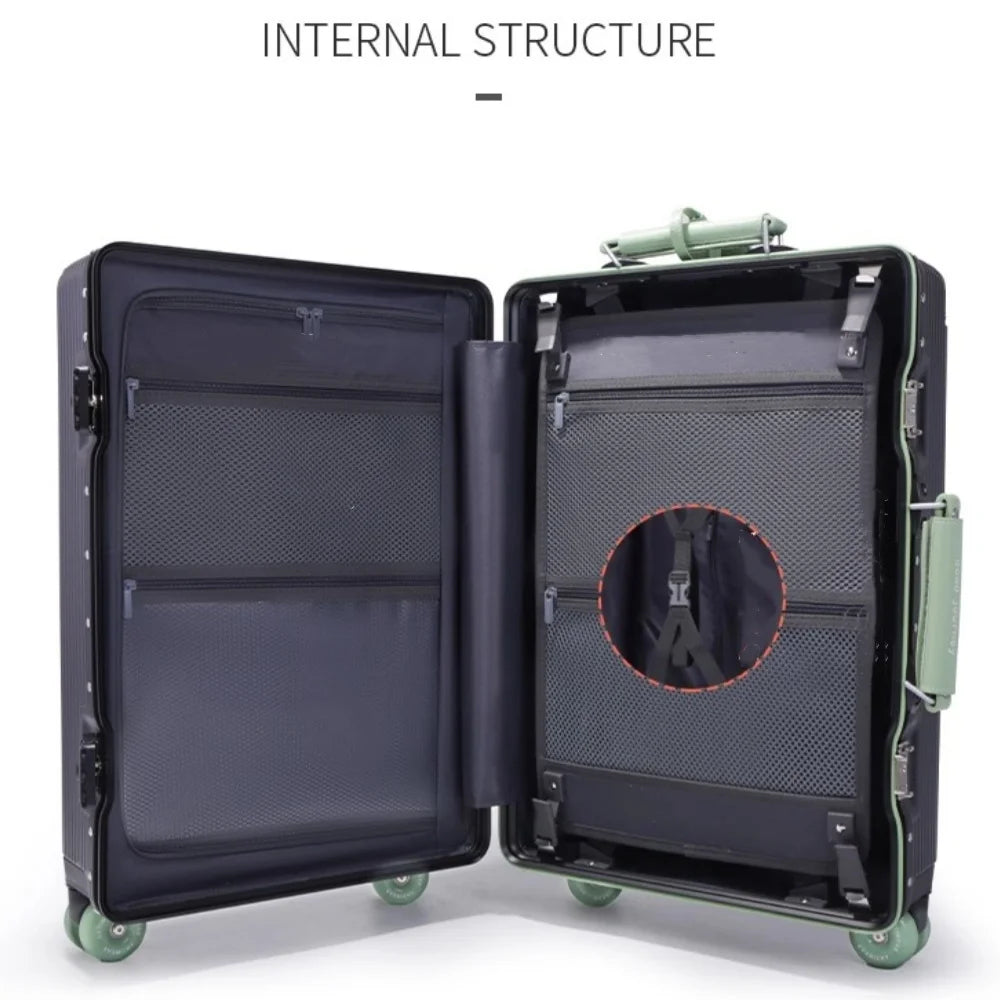 Front Opening Suitcase Aluminum Frame 20" Carry-on Trolley Case Bag with Colorful Silent Wheel USB Charging Plug Rolling Luggage - Kimlud