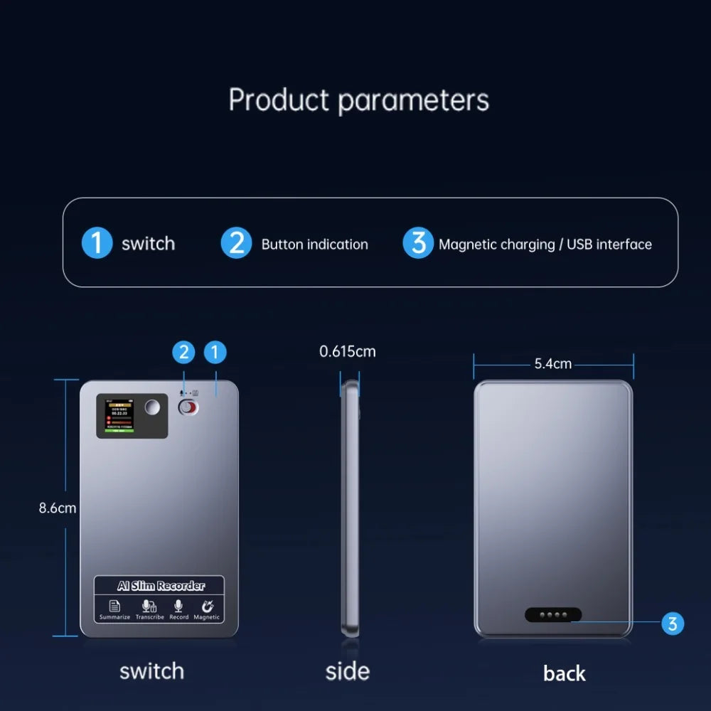 118 Languages 64GB Memory Audio Recorder 400ma Lectures Meeting AI Voice Recorder Device for Magnetic Attachment iPhone