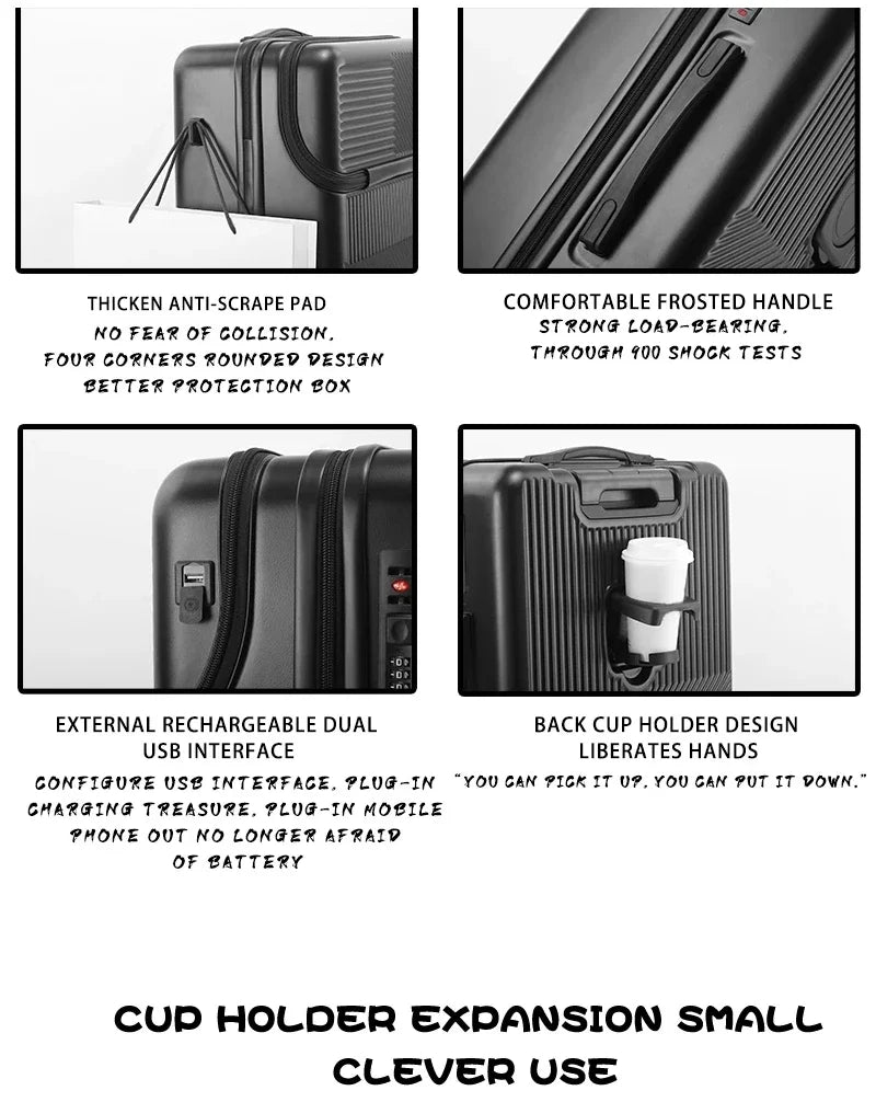 Suitcase Luggage Stylish Business Suitcase with Cup Holder Compact 20-inch Lightweight Carry-on - Kimlud