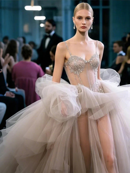 Sexy Beach Boho Wedding Dress Fashion Bridal Gown Tulle Wedding Dresses Sweetheart Neck Sequin Sweep Train 2025 Free Customized