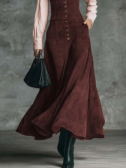 Women Elegant Light Pink Vertical Stripe Shirt Dress Chic High Waist Button Vintage Spring Maxi Dress Female Office Lady Dresses