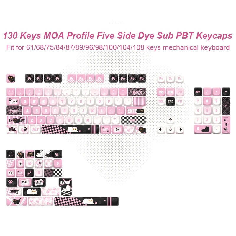 MOA Profile PBT Key caps White Milky Way Five Sided Dye Sublimation Keycaps for Cherry Gateron MX Switches Mechanical Keyboard
