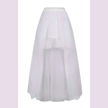 MisShow Gothic Women Hi-Lo Long Tulle Tutu Punk Skirt Elastic Waist High Low Mesh Net Halloween Cosplay Costume Maxi Skirts