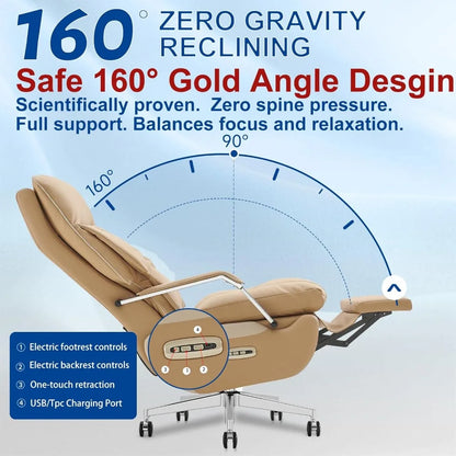 Dual Motor Executive Home Office Chair with Footrest One-Click Electric Recline with Massage  Pillow Support 430LBS Big and Tall