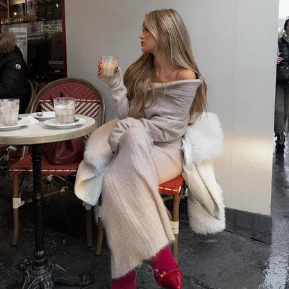 Knitting Off The Shoulder Long Sleeve Women'S Tops Skirt Women'S Sets Sweatshits Sweater Streetwear Wholesale Clothes