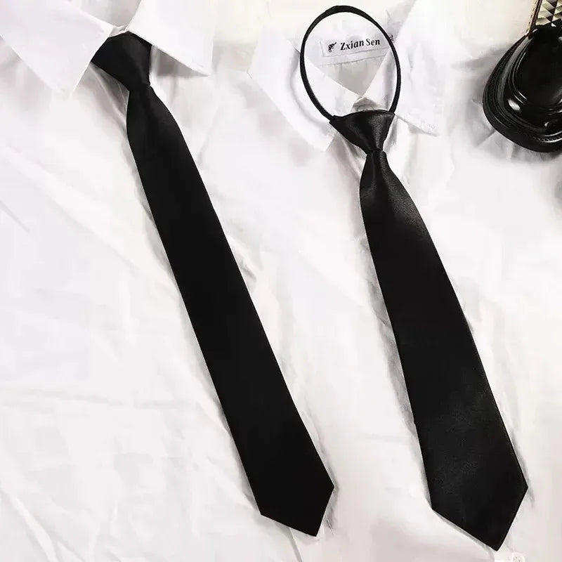 Unisex Black Simple Clip on Tie Security Tie Uniform Shirt Suit Neckties Steward Matte Funeral Lazy Neck Ties Men Women Students