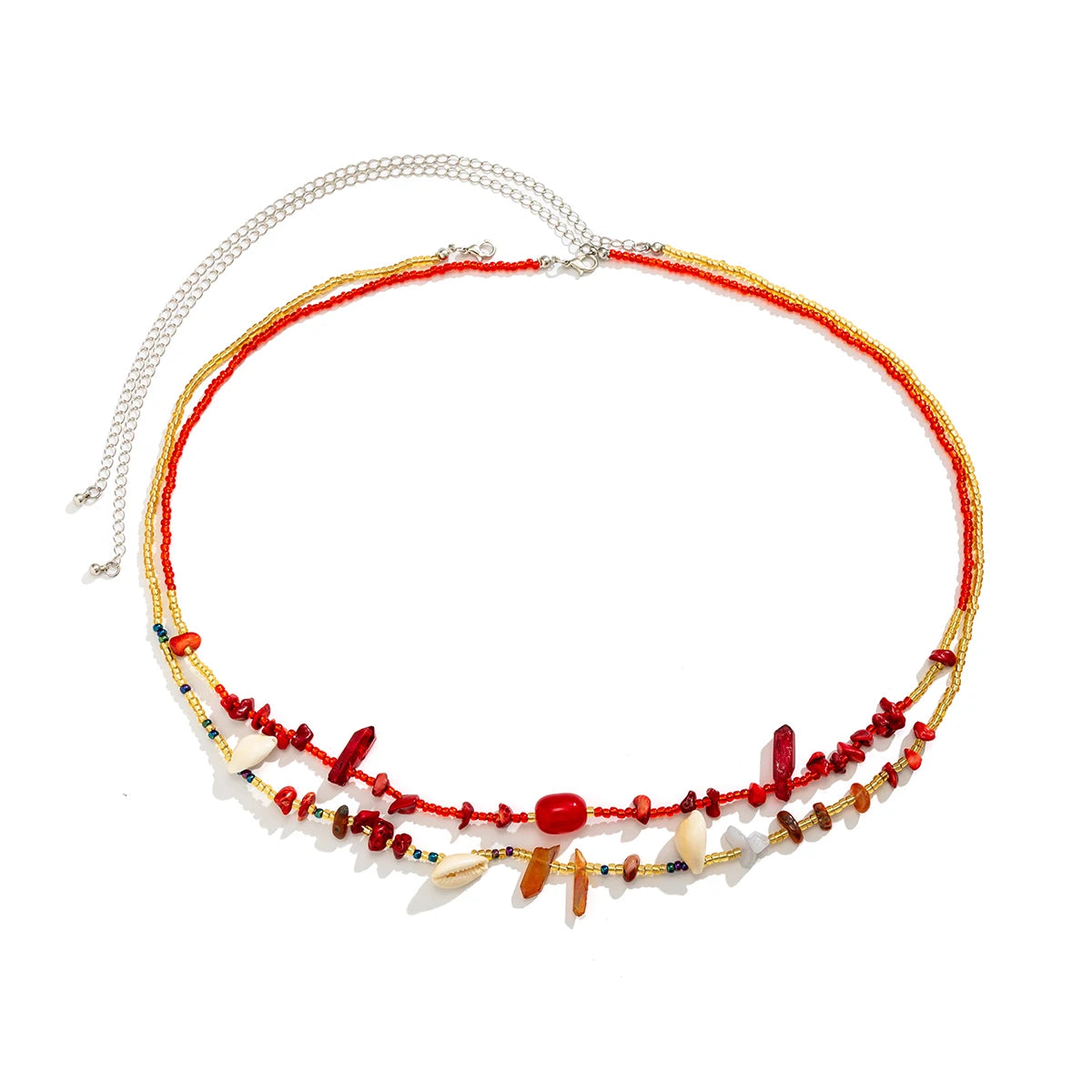 Ingemark 2Pcs/Set Boho Red Crystal Seed Beads Waist Chain for Women Summer Beach Bikini Stone Conch Belly Belt Sexy Body Jewelry - Kimlud