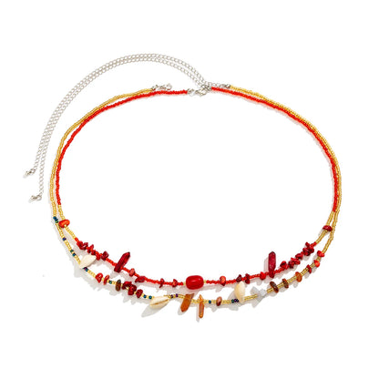 Ingemark 2Pcs/Set Boho Red Crystal Seed Beads Waist Chain for Women Summer Beach Bikini Stone Conch Belly Belt Sexy Body Jewelry - Kimlud