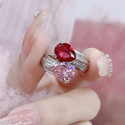 925 Sterling Silver Luxury Sparkling Zircon Pink Gemstone Ring for Ladies Party Adjustable Ring Reception Jewelry Gift