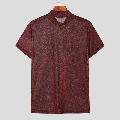 2024 Summer New European and American Men's Sexy Perspective High Neck Design Sensual and Fun Short Sleeve T-shirt Top - Kimlud