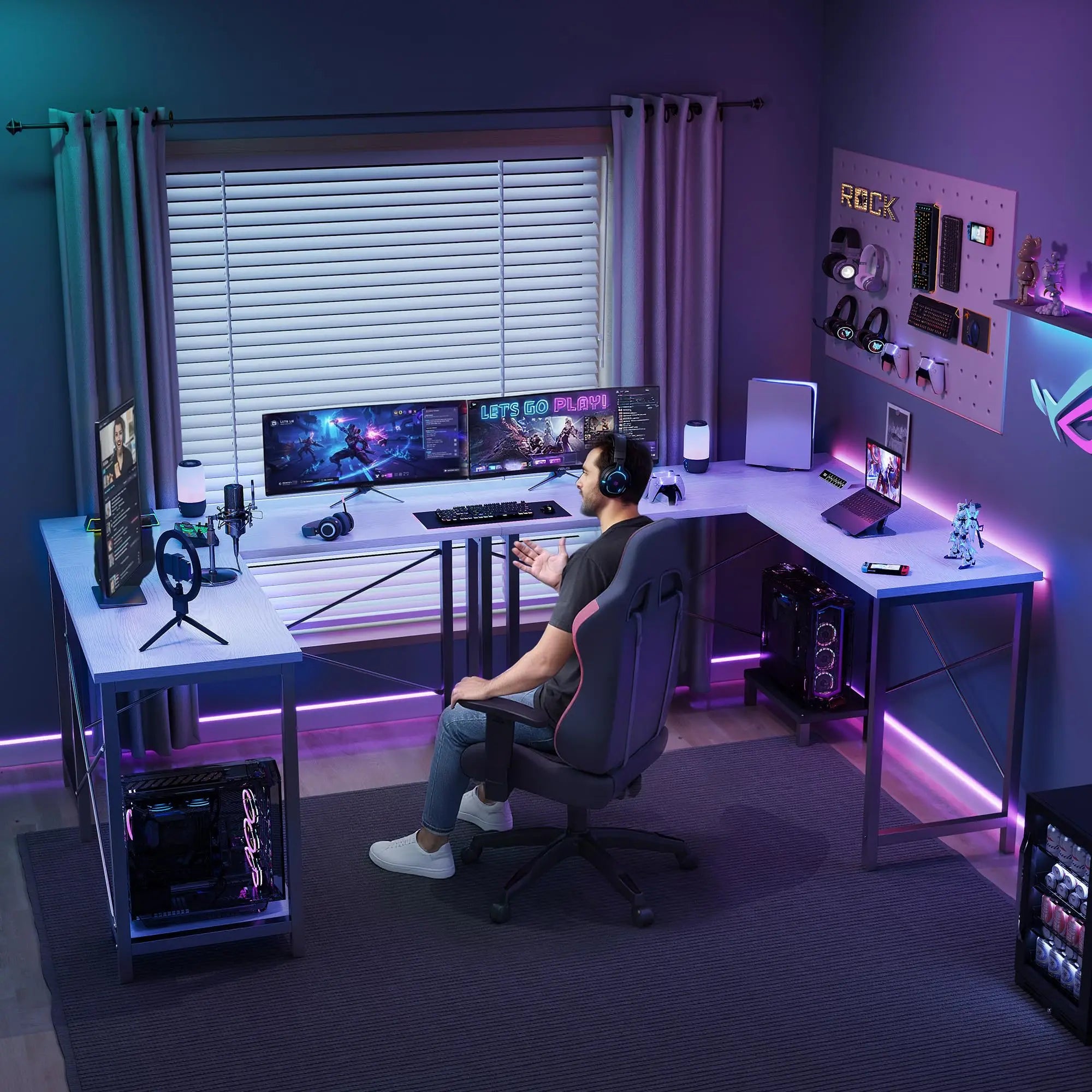 JHK 50 Inch L Shaped Desk Computer Gaming Desks Corner Office Table with CPU Shelf for Home Study Writing Work Station for Offic