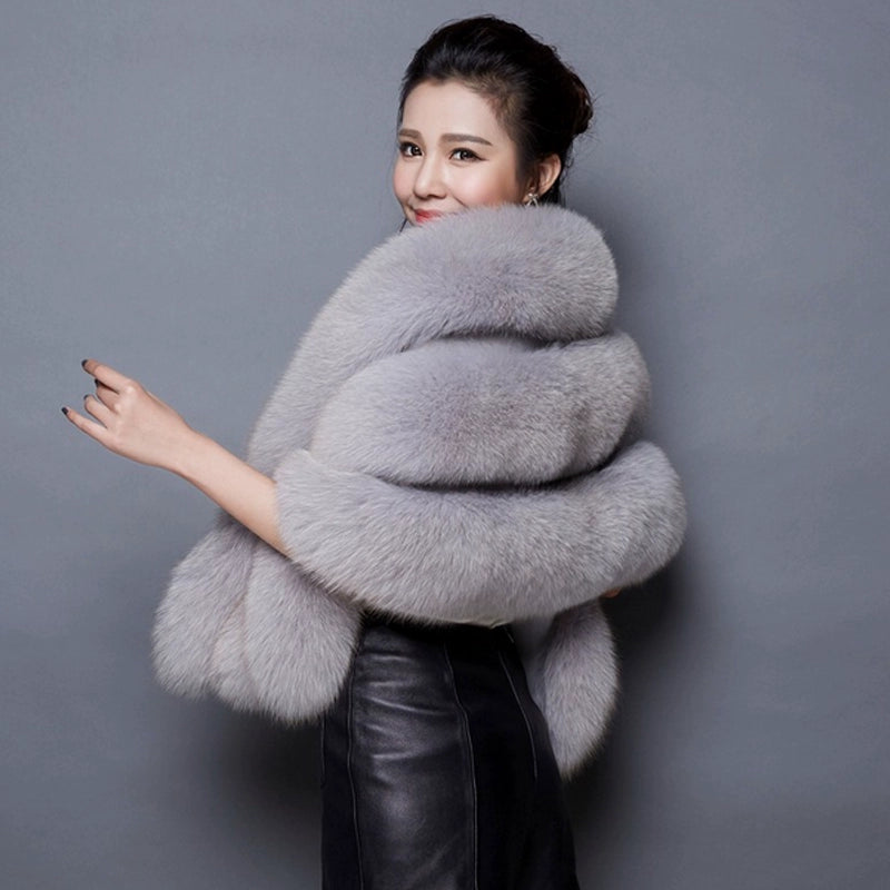 No. 19-Fall and Winter Bride Imitation Fox Fur Shawl Wedding Cloak Dress and Cheongsam Fur Cape Coat White Thick Women