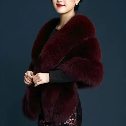 No. 19-Fall and Winter Bride Imitation Fox Fur Shawl Wedding Cloak Dress and Cheongsam Fur Cape Coat White Thick Women