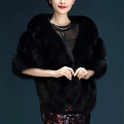 No. 19-Fall and Winter Bride Imitation Fox Fur Shawl Wedding Cloak Dress and Cheongsam Fur Cape Coat White Thick Women