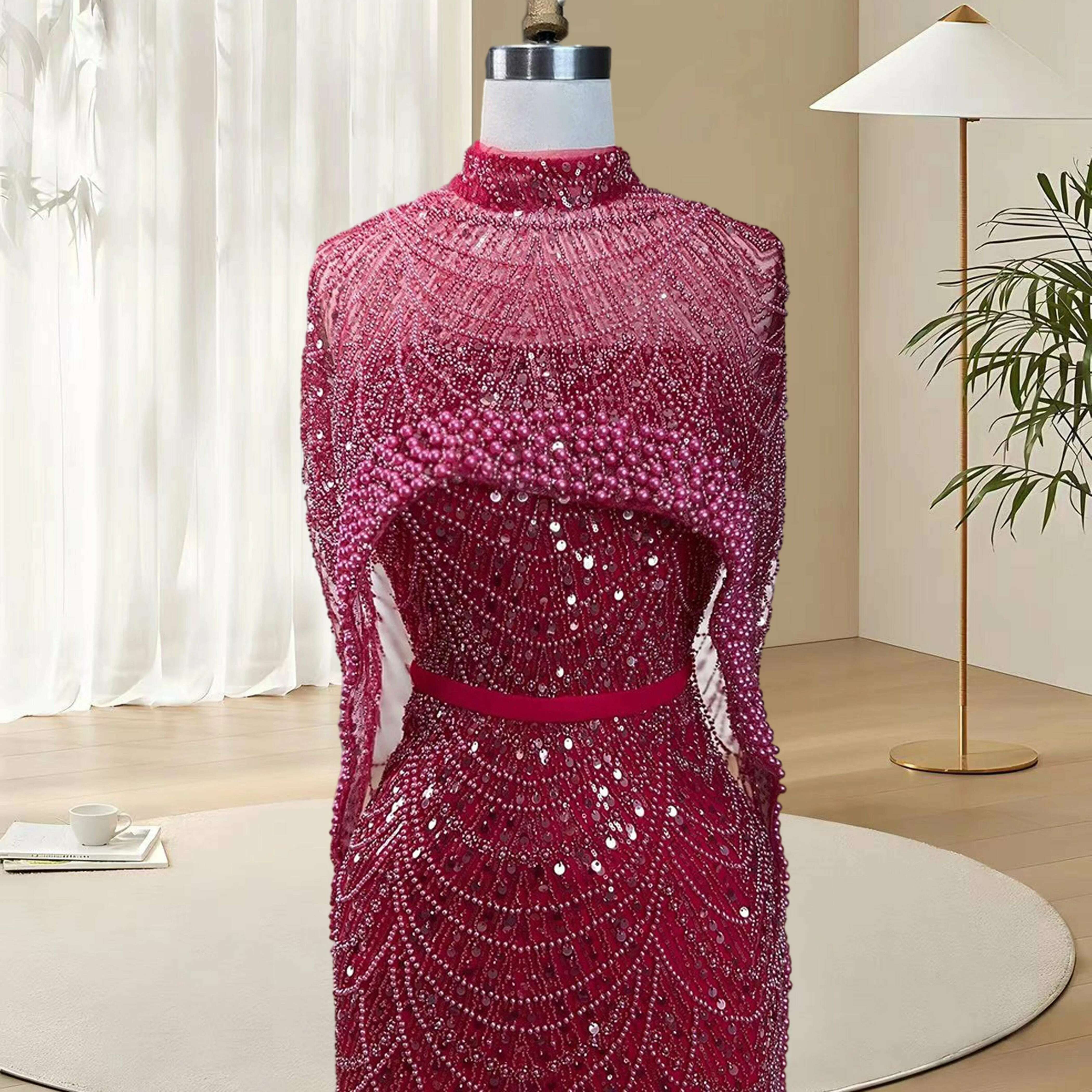 Alice CollectionPro Dubai Arabic Champagne Long Evening Dress 2024 Women's Prom Evening Dresses Gown with Cape Luxury Customized