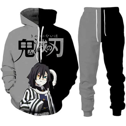 Anime Demon Slayer Hoodies 3D Printed Cosplay pants+Hoodie 2PCS Set Tracksuit Men Oversize Vintage Streetwear Hoodie Pants Sets