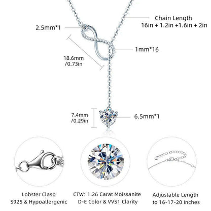 Anziw 925 Silver Infinity Necklace for Women 6.5mm D Color Moisasnite Pendant Y Shape Necklaces Anniversary Wedding Jewelry Gift
