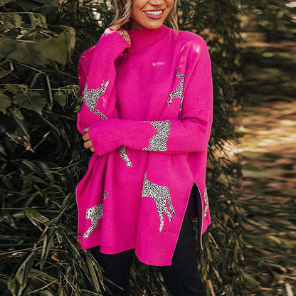 Autumn Winter Leopard Print Sweatshirt Women Turtleneck Long Sleeve Loose Blouses For Women Casual Jumper